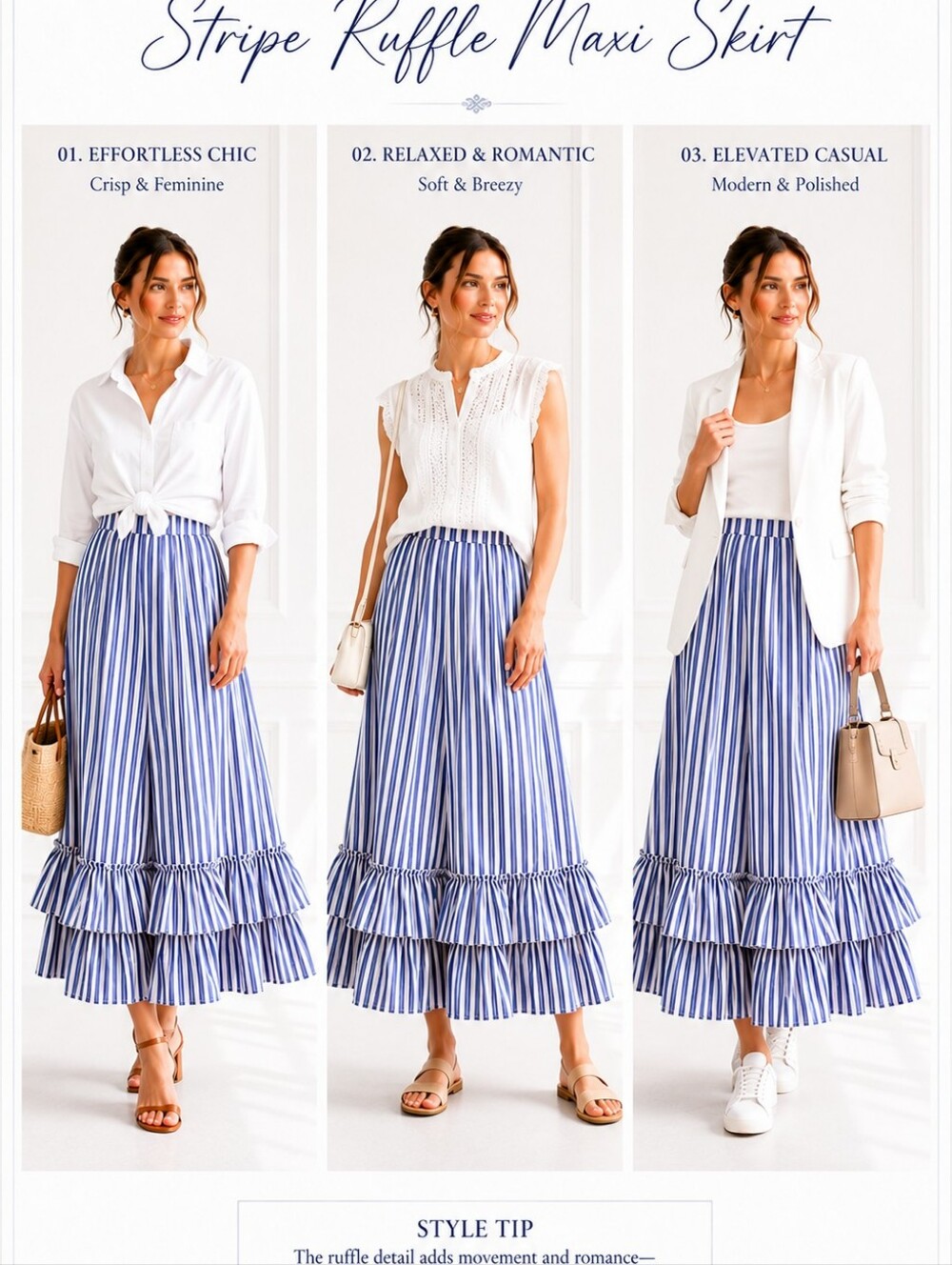 Belle Paque Blue White Striped Ruffle Maxi Skirt | Size S | - Picture 4 of 11